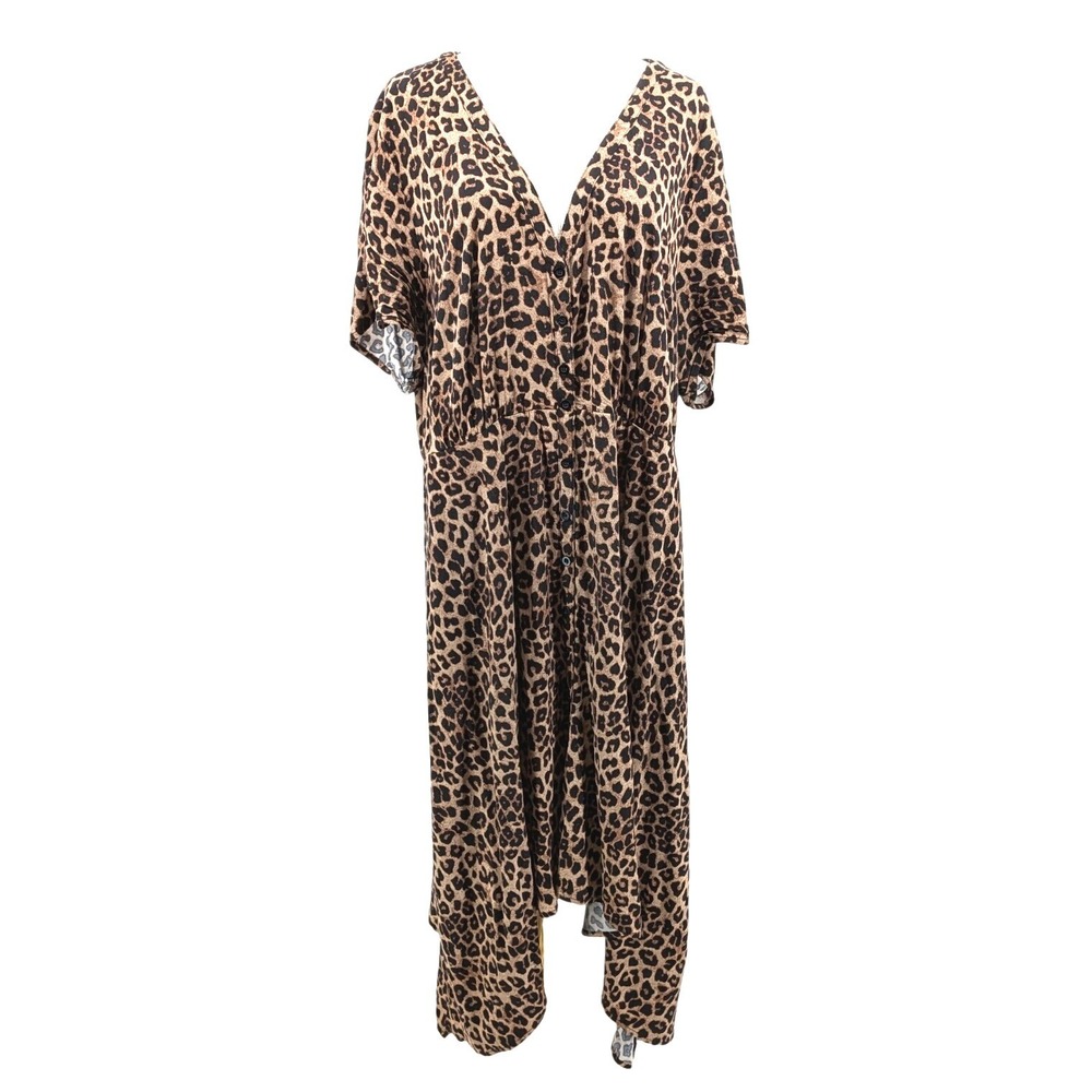 Torrid Leopard Print Maxi Dress Button Front Pockets Flowy Stretch Plus Size 3